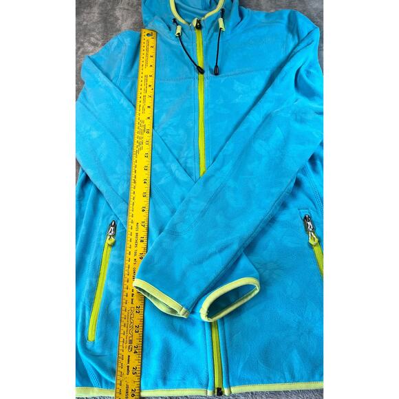 Killtec Technical Teal Hoodie Full Zip Jacket Floral Pattern Neon Yellow Trim - Picture 6 of 9